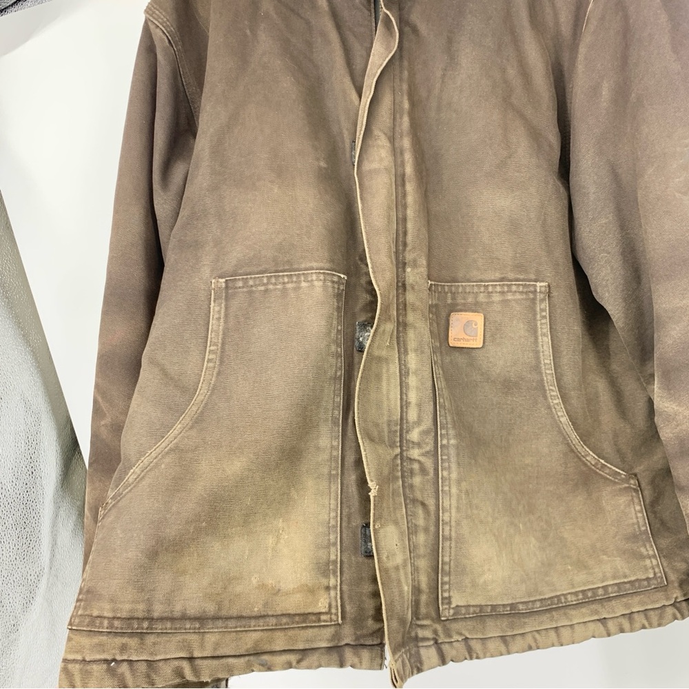 Carhartt Men Size XL TALL Jacket J22 DKB Coat Distressed RIPPED Brown Canvas - Picture 4 of 13